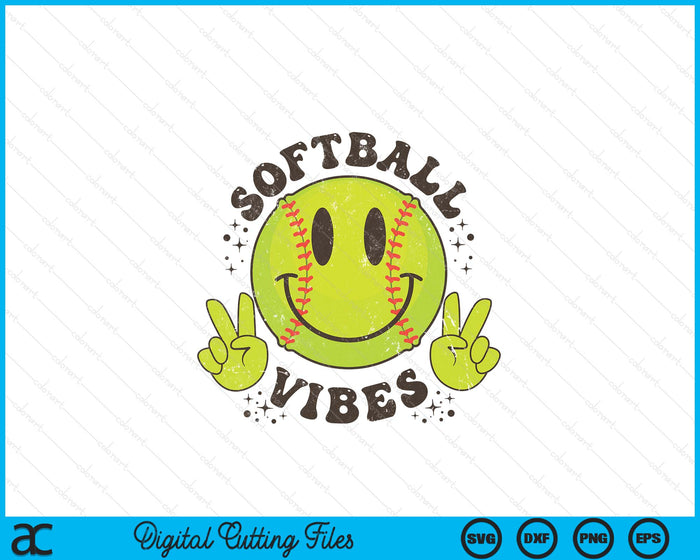 Smile Face Softball Vibes Game Day Softball Life Mom Retro SVG PNG Digital Printable Files