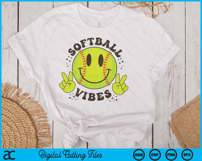 Smile Face Softball Vibes Game Day Softball Life Mom Retro SVG PNG Digital Printable Files