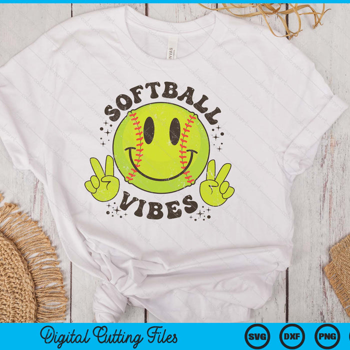 Smile Face Softball Vibes Game Day Softball Life Mom Retro SVG PNG Digital Printable Files