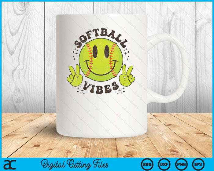 Smile Face Softball Vibes Game Day Softball Life Mom Retro SVG PNG Digital Printable Files