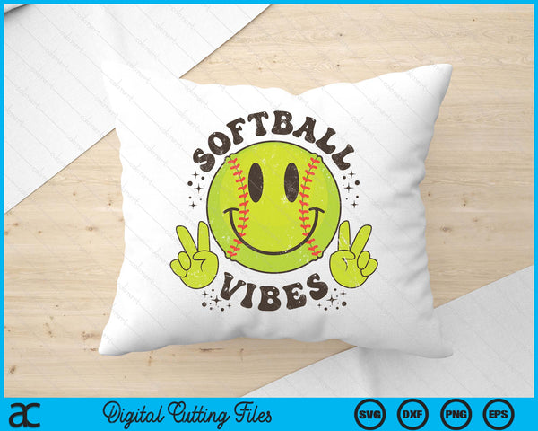 Smile Face Softball Vibes Game Day Softball Life Mom Retro SVG PNG Digital Printable Files