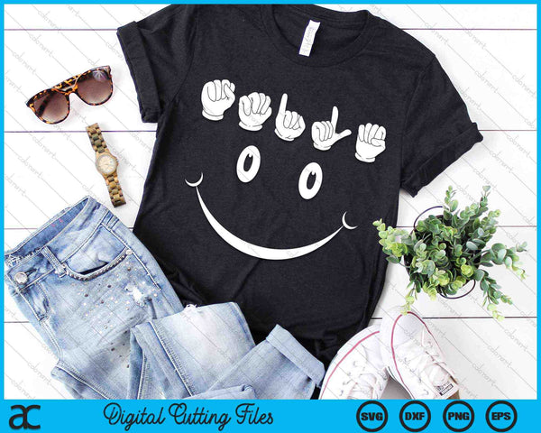 Glimlach Hand Gebarentaal ASL Tolk Vertaler SVG PNG Digitale Snijbestanden - on a t-shirt