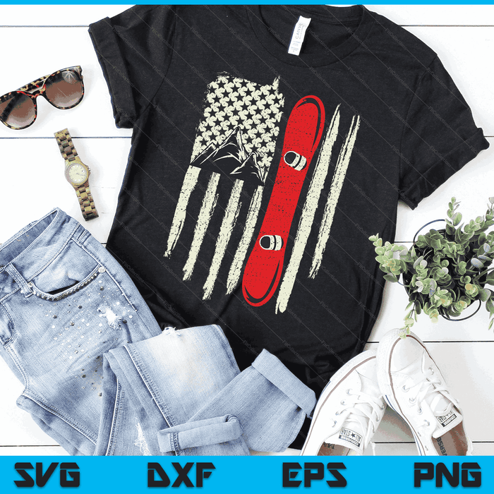 Snowboard American Flag Winter Sports Alpine Snowboarding SVG PNG Digital Cutting Files