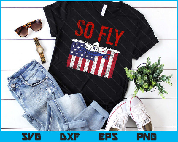 Dus Fly USA Swimming Team Sports Atleet US Swim Aquatic SVG PNG digitale afdrukbare bestanden