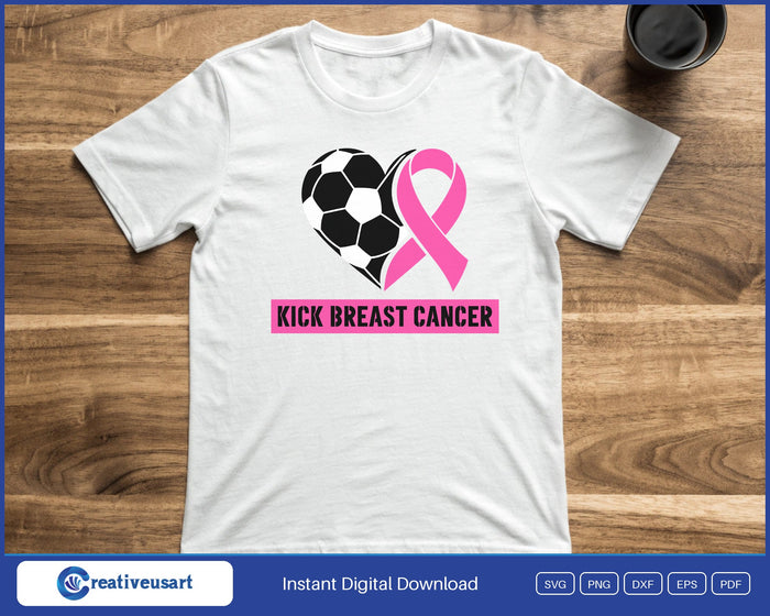 Kick Breast Cancer soccer design printed on a white t-shirt