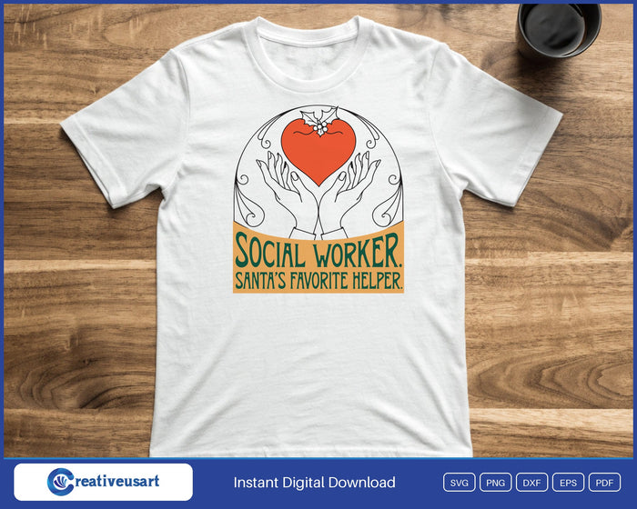 Hands lifting a heart with holly social worker Christmas SVG design on a white background