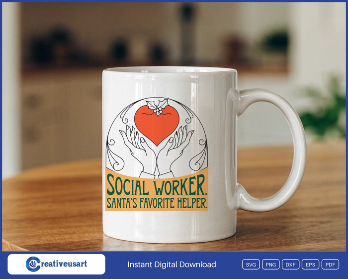 Social Worker Santa's Favorite Helper Christmas SVG design on a white coffee mug