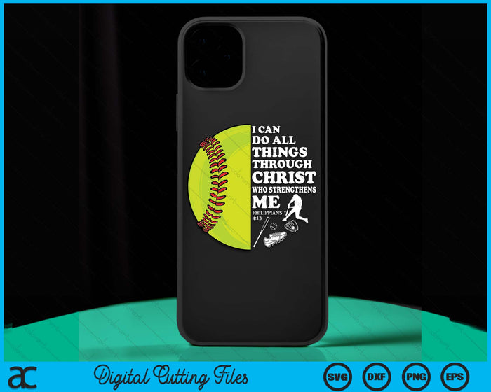 Softball Bible Verse Christian Sayings Philippians 4:13 Case SVG PNG Digital Cutting Files