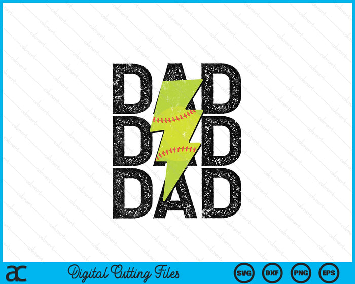 Softball Dad Distressed Lightning Bolt SVG PNG Digital Printable Files