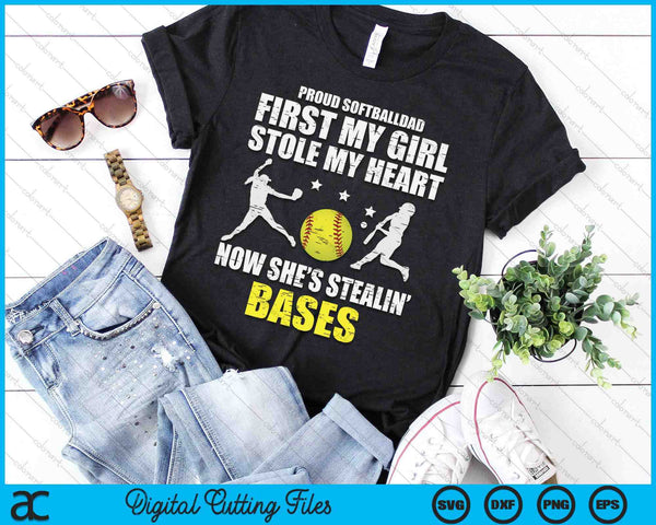 Softball Dad Girl Stole My Heart Stealing Bases SVG PNG Digital Printable Files