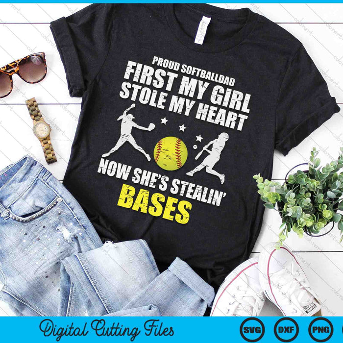 Softball Dad Girl Stole My Heart Stealing Bases SVG PNG Digital Printable Files