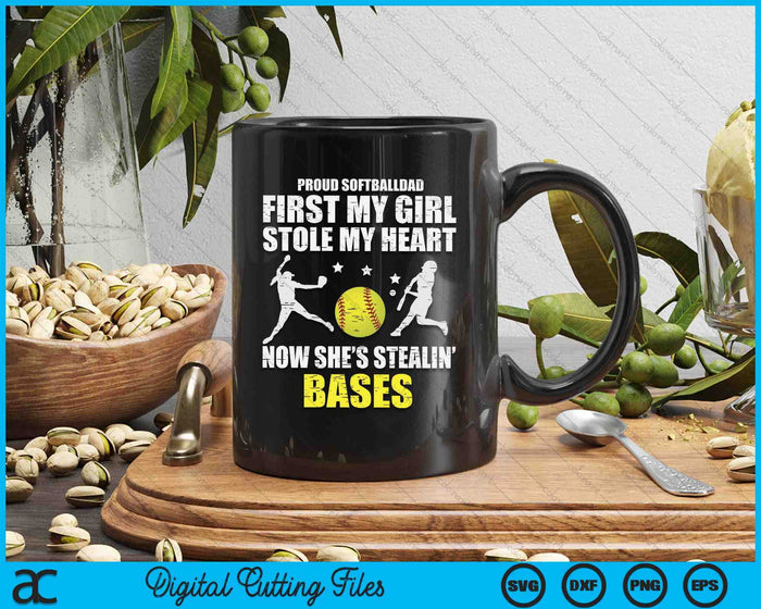 Softball Dad Girl Stole My Heart Stealing Bases SVG PNG Digital Printable Files