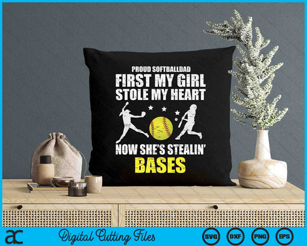 Softball Dad Girl Stole My Heart Stealing Bases SVG PNG Digital Printable Files