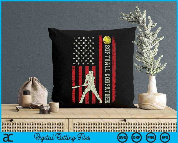 Softball Godfather US Flag Gifts For Godfather Men Patriotic SVG PNG Digital Printable Files