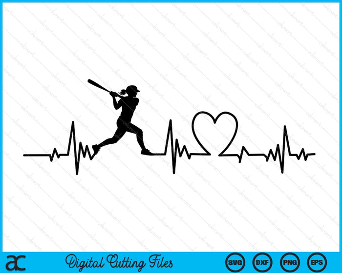 Softball Hitter Heartbeat SVG PNG Digital Printable Files