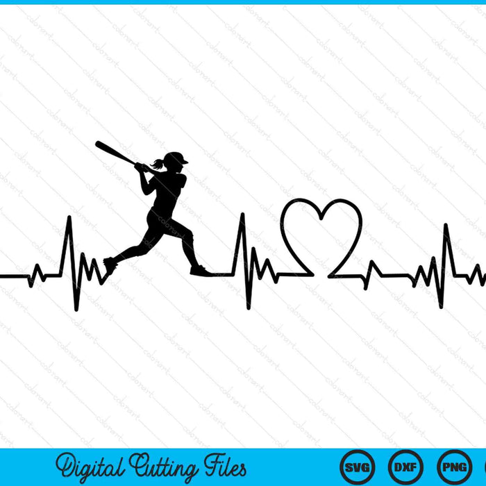 Softball hitter heartbeat SVG cut file