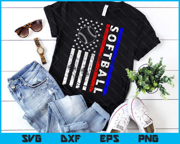 Softball Lovers 4th of July American Flag Softball USA SVG PNG Digital Printable Files