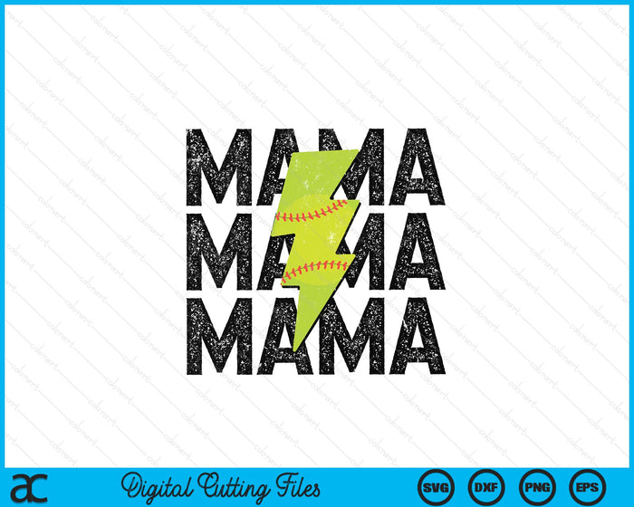 Softball Mama Distressed Lightning Bolt SVG PNG Digital Printable Files