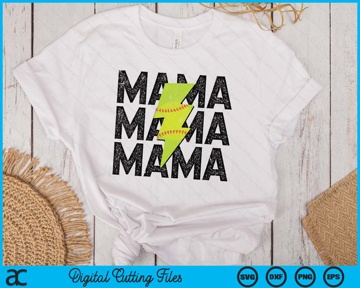 Softball Mama Distressed Lightning Bolt SVG PNG Digital Printable Files