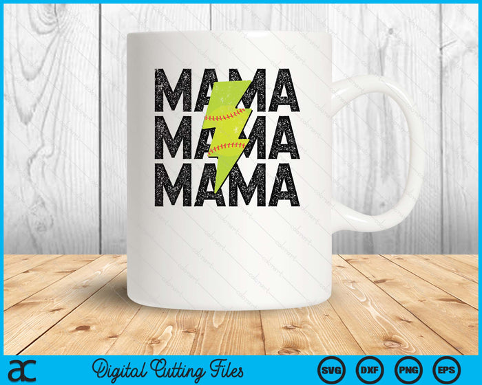 Softball Mama Distressed Lightning Bolt SVG PNG Digital Printable Files