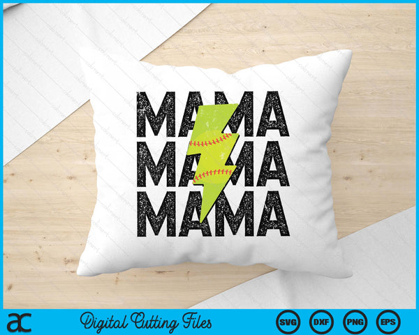 Softball Mama Distressed Lightning Bolt SVG PNG Digital Printable Files