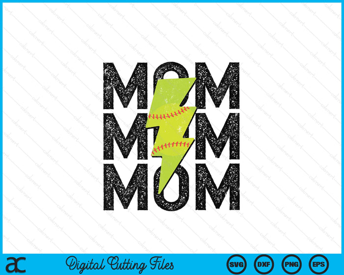 Softball Mom Distressed Lightning Bolt SVG PNG Digital Printable Files