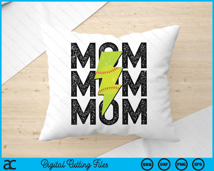 Softball Mom Distressed Lightning Bolt SVG PNG Digital Printable Files