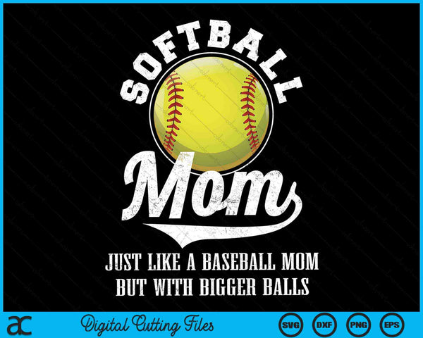 Softbal moeder als een honkbal moeder met grotere ballen Softbal SVG PNG digitale snijbestanden