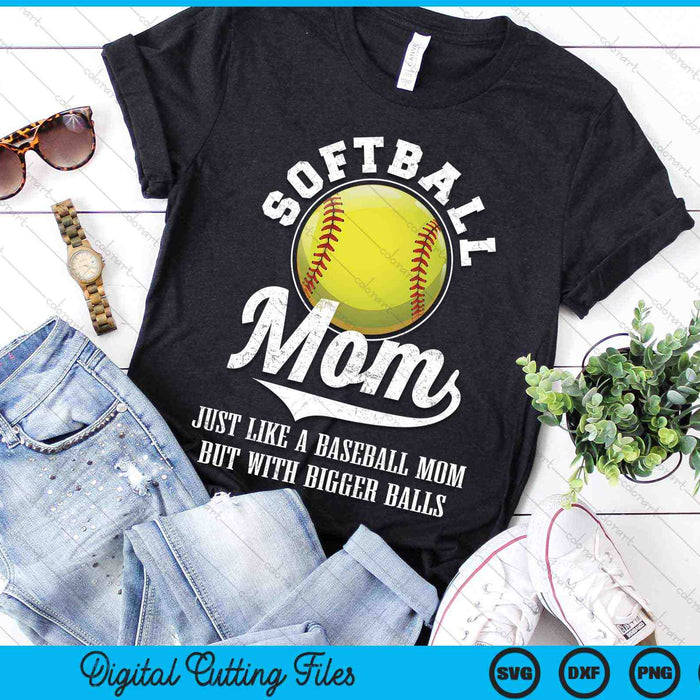 Softbal moeder als een honkbal moeder met grotere ballen Softbal SVG PNG digitale snijbestanden