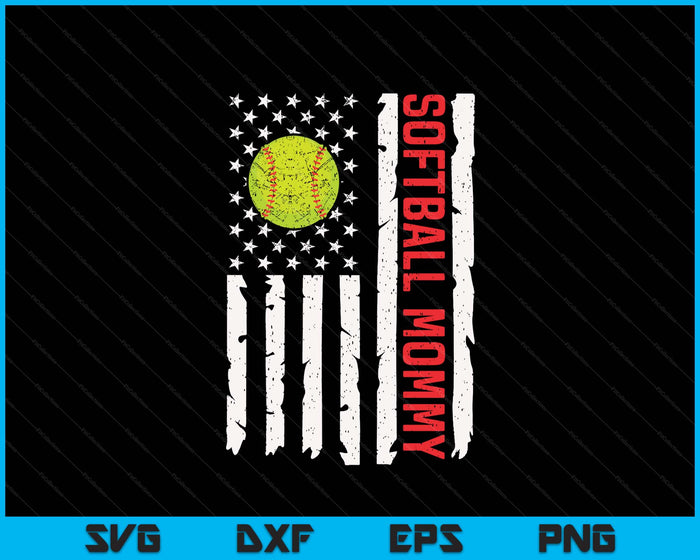 Softball Mommy USA American Flag Patriotic Mommy 4th Of July SVG PNG Digital Printable Files