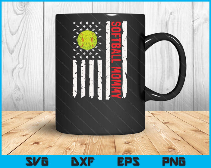 Softball Mommy USA American Flag Patriotic Mommy 4th Of July SVG PNG Digital Printable Files
