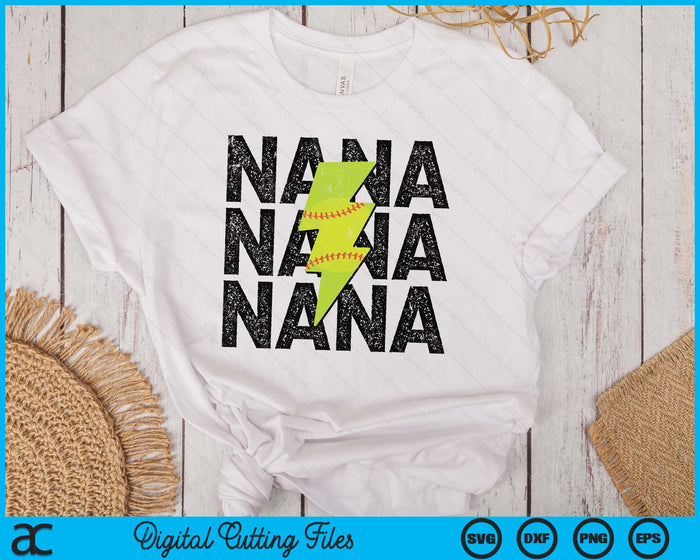 Softball Nana Distressed Lightning Bolt SVG PNG Digital Printable Files