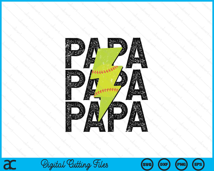 Softball Papa Distressed Lightning Bolt SVG PNG Digital Printable Files