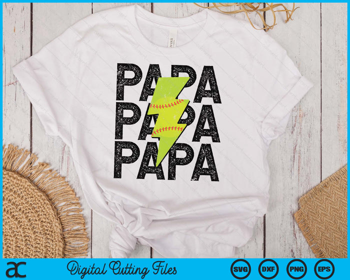 Softball Papa Distressed Lightning Bolt SVG PNG Digital Printable Files