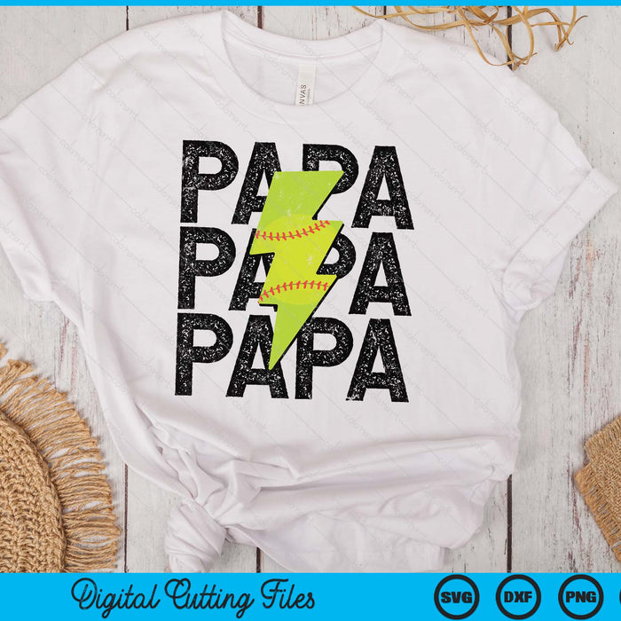 Softball Papa Distressed Lightning Bolt SVG PNG Digital Printable Files