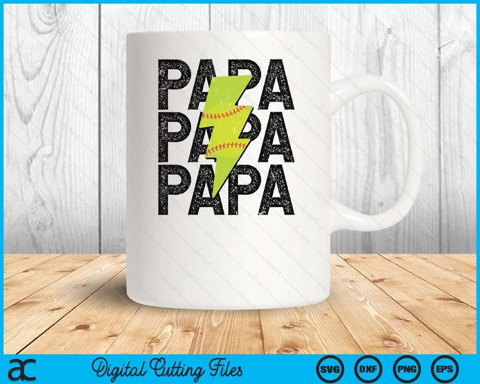 Softball Papa Distressed Lightning Bolt SVG PNG Digital Printable Files