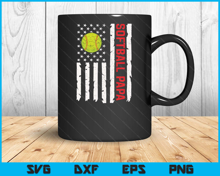 Softball Papa USA American Flag Patriotic Papa 4th Of July SVG PNG Digital Printable Files