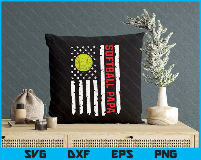 Softball Papa USA American Flag Patriotic Papa 4th Of July SVG PNG Digital Printable Files