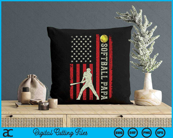 Softball Papa US Flag Gifts For Papa Men Patriotic SVG PNG Digital Printable Files