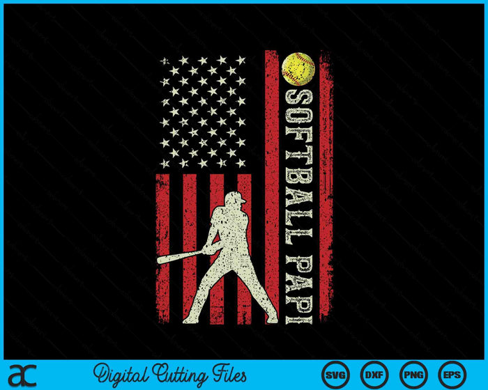 Softball Papi US Flag Gifts For Papi Men Patriotic SVG PNG Digital Printable Files