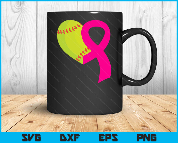 Softball Pink Ribbon Heart Cool Breast Cancer Awareness Gifts SVG PNG Cutting Printable Files