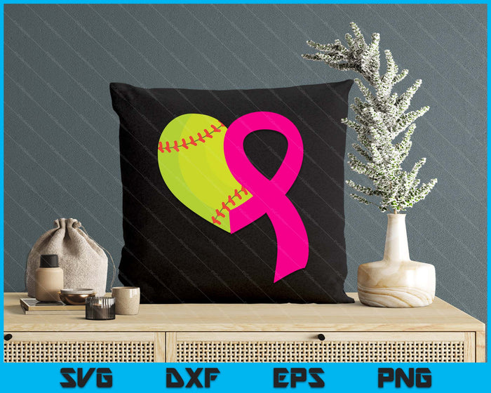 Softball Pink Ribbon Heart Cool Breast Cancer Awareness Gifts SVG PNG Cutting Printable Files