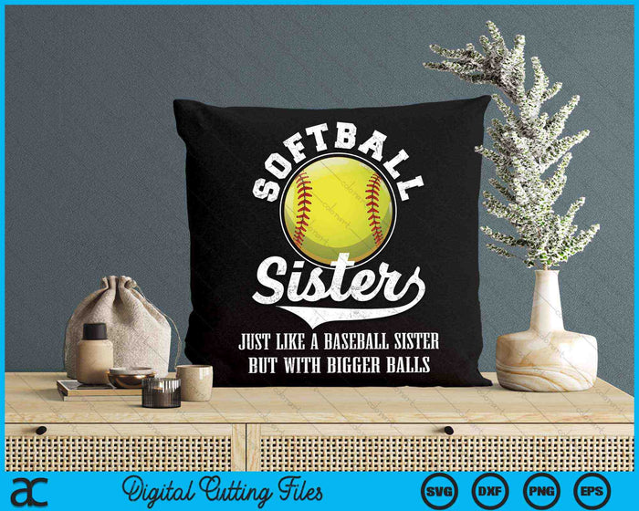 Softbal zus als een honkbal zus met grotere ballen Softbal SVG PNG digitale snijbestanden