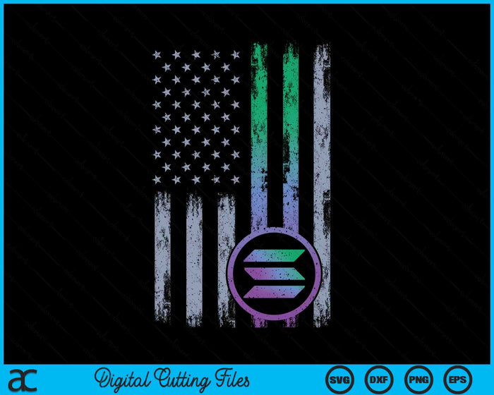 Solana Crypto Blockchain Solana Coin Distressed USA Flag SVG PNG Digital Printable Files