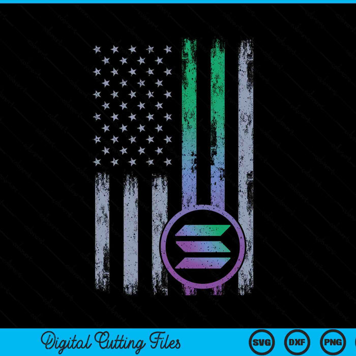Solana crypto blockchain solana coin distressed USA flag SVG cut file