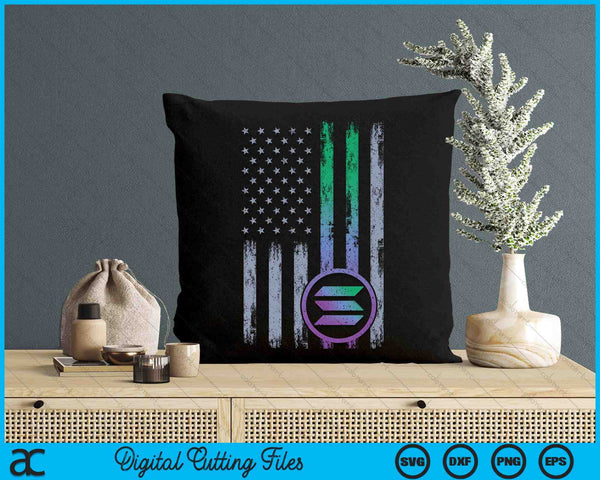 Solana Crypto Blockchain Solana Coin Distressed USA Flag SVG PNG Digital Printable Files