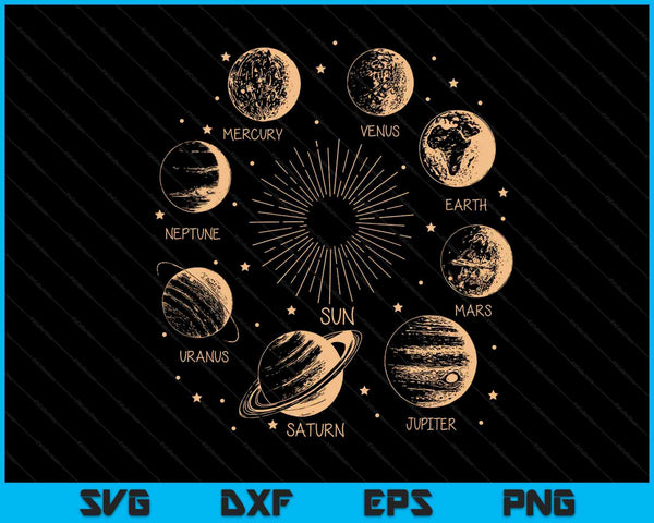 Zonnestelsel planeten ruimtewetenschap Galaxy astrologie universum SVG PNG digitale snijbestanden