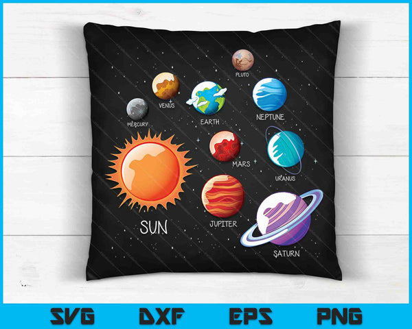 Zonnestelsel shirt kleurrijke ruimte planeten educatieve kinderen SVG PNG digitale snijbestanden