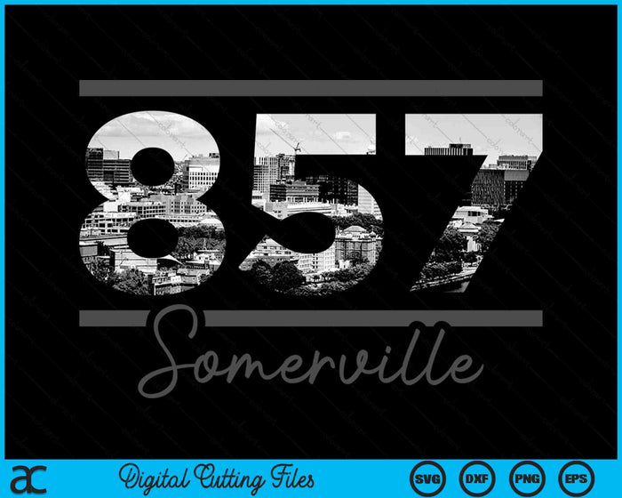 Somerville 857 Netnummer Skyline Massachusetts Vintage SVG PNG digitale snijbestanden