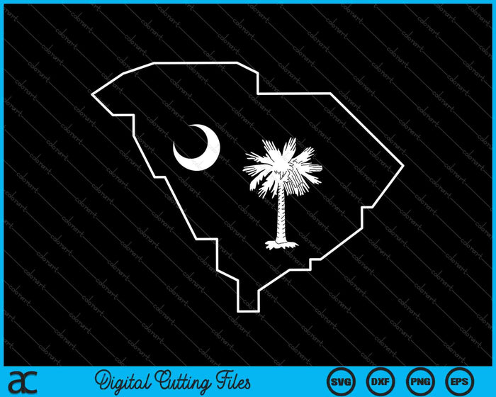Mapa del estado de Carolina del Sur Palmetto Tree Crescent Moon SVG PNG Cortando archivos imprimibles